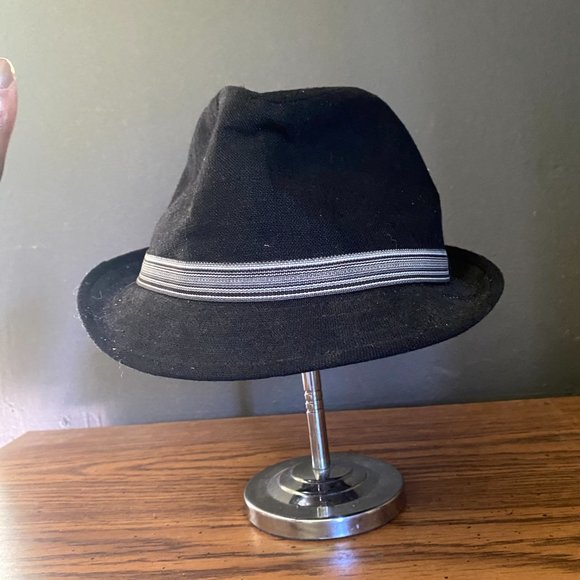 Y2K 2000s Black L/XL Size Fedora Cap Hat with Stripe Band - Picture 3 of 5